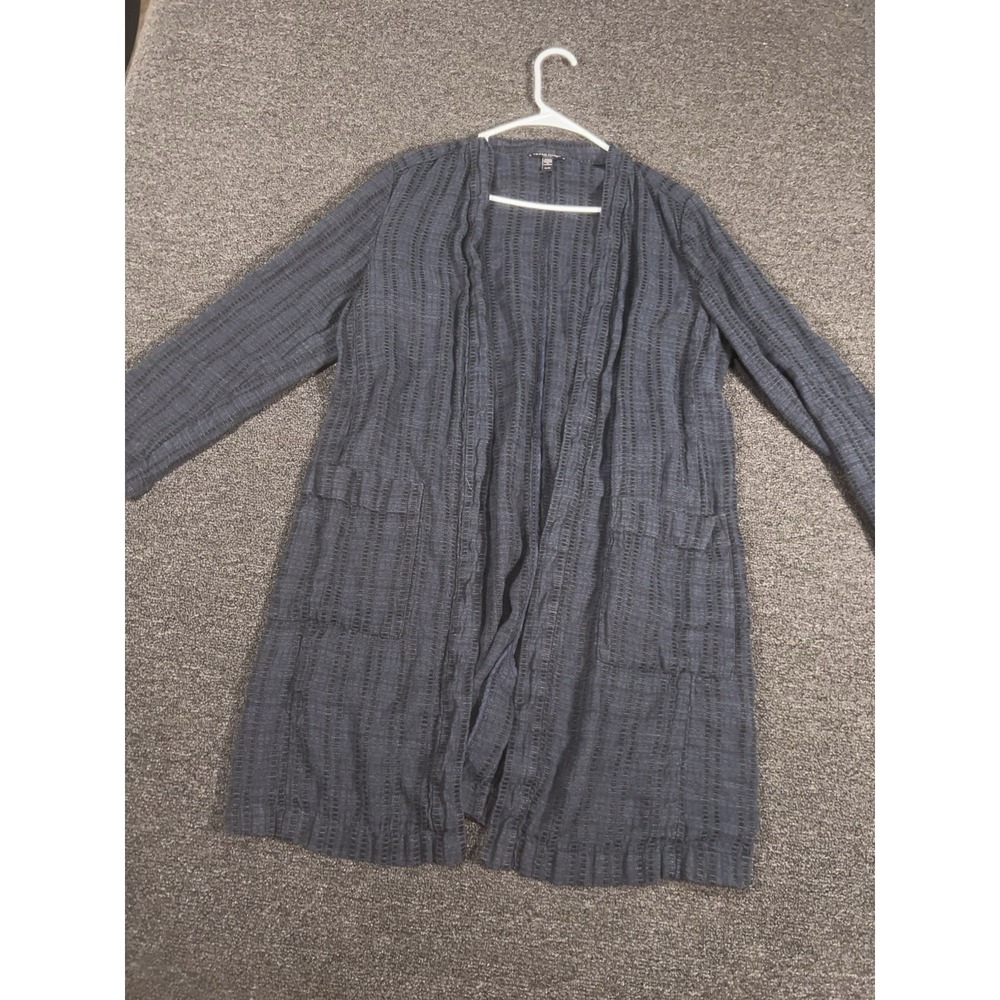 Eileen Fisher Cardigan Sweater Women's Petite Large Blue Gray Organic Linen